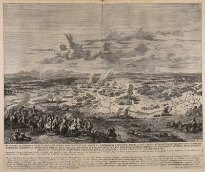 Accurata delineatio praelii Hochstetensis quo ingenti Gallorum et Bavarorum exercitu profligato caeso capto ...  Representation exacte de la fameuse bataille de Hochstet ... door Jan van Huchtenburgh