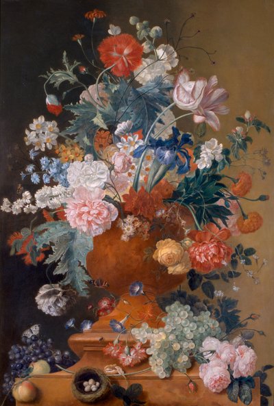 Bloemen in een Terracotta Vaas door Jan van Huysum