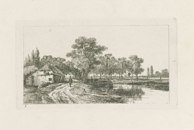 Landschap met aangemeerde boot door Jan van Lokhorst