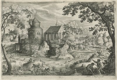 Hertenjacht bij een kapel door Jan van Londerseel