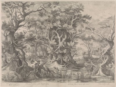 Johannes de Doper biddend in een moeraslandschap door Jan van Londerseel
