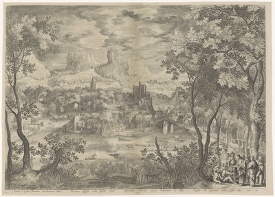 Landschap met Christus die een demon uitdrijft bij een stomme man door Jan van Londerseel
