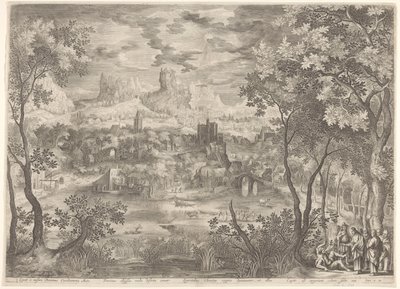 Landschap met Christus die een demon uitdrijft bij een stomme man door Jan van Londerseel