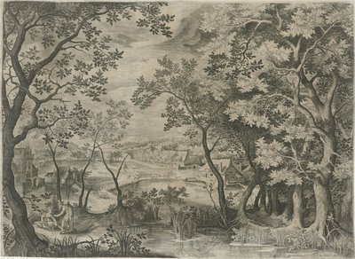 Landschap met Juda en Tamar door Jan van Londerseel