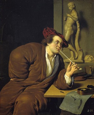 Portret van een rokende kunstenaar door Jan van Mieris