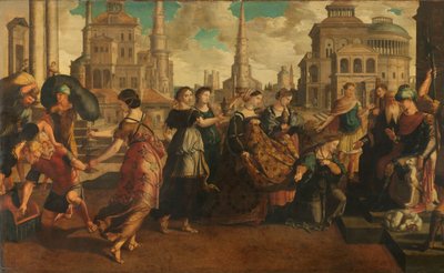 Salomo en de koningin van Sheba door Jan van Scorel (circle of)