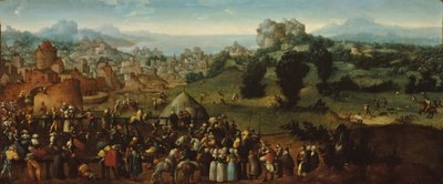 Landschap met Toernooi en Jagers door Jan van Scorel