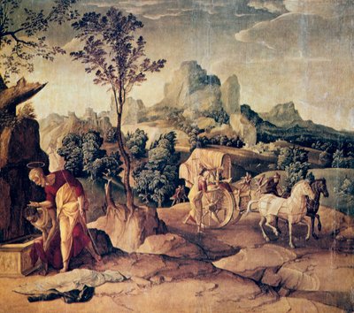 De Apostel Filippus doopt de eunuch, 16e eeuw door Jan van Scorel