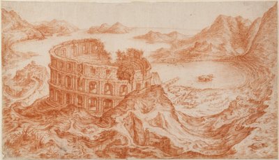 Uitzicht op het Romeinse Amfitheater in Pozzuoli met de Baai van Napels daarachter door Jan van Stinemolen
