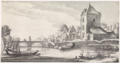 Dorp aan een rivier door Jan van de Velde (II)