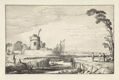 Figuren bij een haven en een toren door Jan van de Velde (II)
