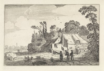 Figuren op een landweg bij een boerderij door Jan van de Velde (II)