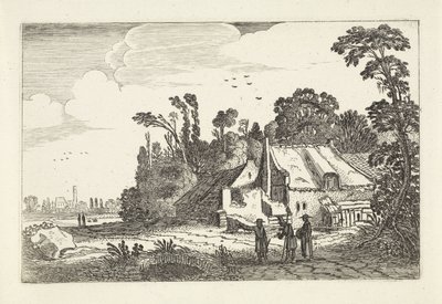 Figuren op een landweg bij een boerderij door Jan van de Velde (II)