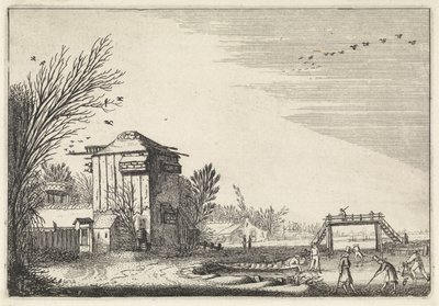 Kolfspelers op het ijs bij een duiventil (Landschappen / Amenissimae aliquot requculae) door Jan van de Velde (II)