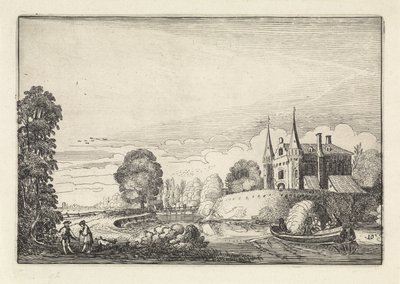 Plezierboot in een slotgracht door Jan van de Velde (II)