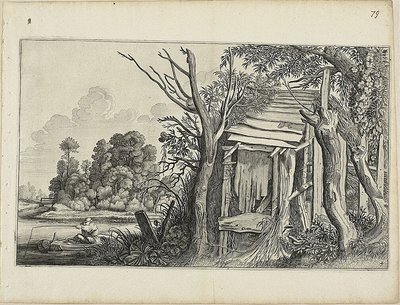 Bouwvallige hut, Plaat 4 uit Landschappen door Jan van de Velde II