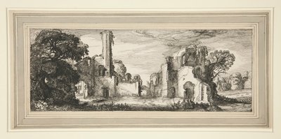 Landschap met een Kasteel in Ruïnes door Jan van de Velde II