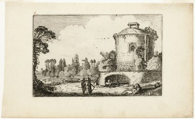 Landschap met ronde toren door Jan van de Velde II