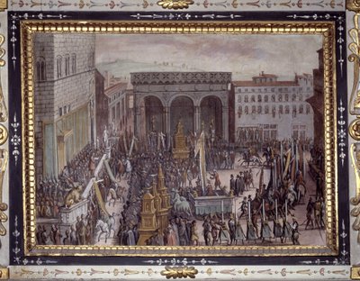 De viering van vleierijen in Florence door Jan van der Straet