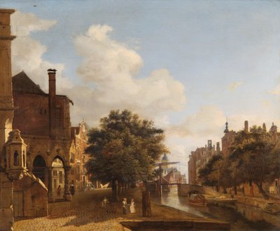 Architectonische fantasie met het oude stadhuis, Amsterdam door Jan van der Heyden
