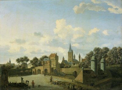 De kerk van St. Severin in Keulen in een denkbeeldige setting door Jan van der Heyden