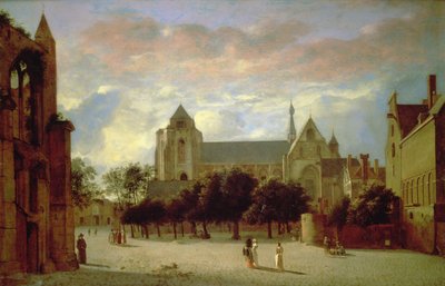 Uitzicht op de Grote Kerk in Veere vanuit het zuiden door Jan van der Heyden