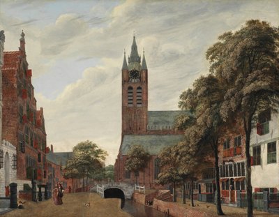 Uitzicht op het Oude Delft-kanaal, Delft door Jan van der Heyden