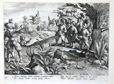 Jagers die Valken gebruiken om Ganzen te jagen, illustratie uit 