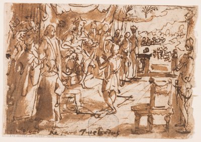 Recto: Jozef die de dromen van de farao uitlegt, voorlopige ontwerp voor plaat 2, "Spiritus Intellectus" (De Geest van Intellect) in de serie "De Zeven Gaven van de Heilige Geest"; Verso: inscriptie met betrekking tot de prentserie van het "Leven van Johan door Jan van der Straet, called Stradanus