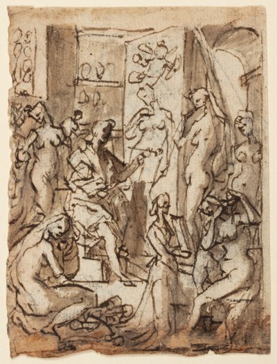 Recto: Zeuxis schildert Helena; Verso: Studies van figuren voor een illustratie van de achtste cirkel, tiende bolgia van Dante