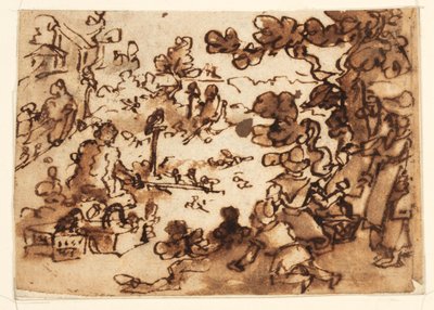 Schetsboekpagina met vogelvangst door Jan van der Straet, called Stradanus