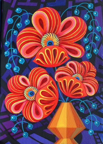 Rode bloemen met bessen, 2016 door Jane Tattersfield