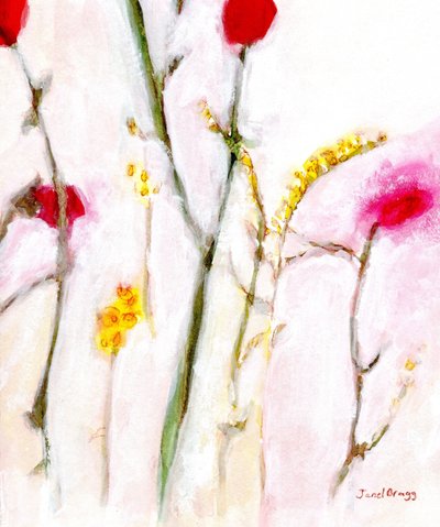 Bloemen in oranje en lila, ca. 2019 door Janel Bragg