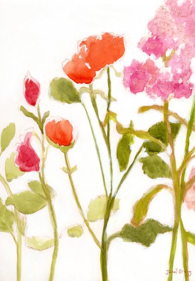 Bloemstuk met Oranje en Roze Rozen door Janel Bragg