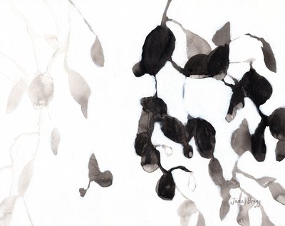 Bladeren in zwart-wit, ca.2018 (Inkt en gesso op papier) door Janel Bragg