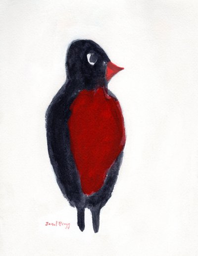 Roodborst jacht, c.2025 (watermedia op papier) door Janel Bragg