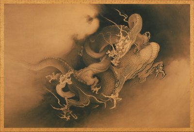 Twee Draken in Wolken door Japanese Kanō Hōgai