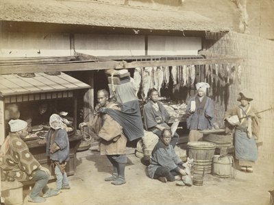 Marktplaats in Japan (handgekleurde zwart-wit foto) door Japanese Photographer