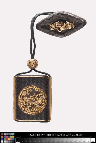 Inro met bloemmotieven, ojime en netsuke, 18e-begin 19e eeuw door Japanese School