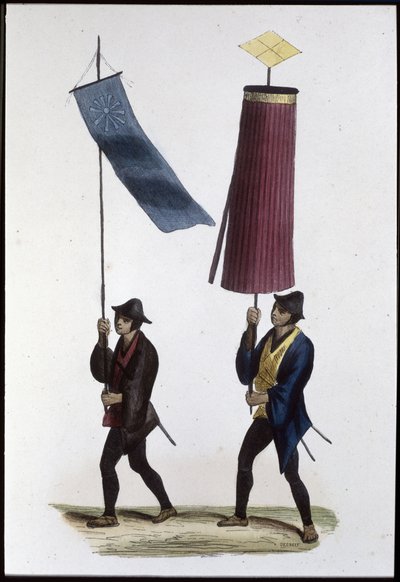Japanse soldaten met vaandels,1860 (gravure) door Japanese School