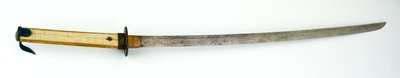Katana, of zwaard (staal, koper, messing, roggenhuid, hout & stof) door Japanese School