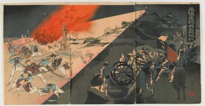 Nachtgevecht bij Pingyang, Meiji tijdperk, 1894 door Japanese School