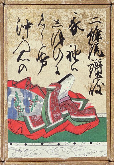 Een van een set speelkaarten met 100 dichters en gedichten, verkocht op de Exposition Universelle in Parijs in 1867 door Japanese School