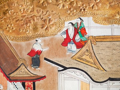 Osakazu Byobu - Japans kamerscherm met acht panelen (schilderij) door Japanese School