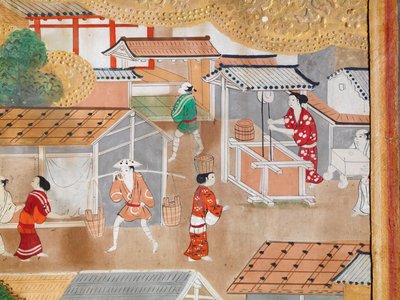 Osakazu Byobu - Japans kamerscherm met acht panelen (schilderij) door Japanese School