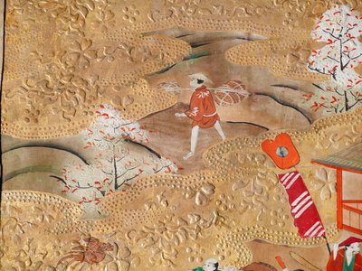 Osakazu Byobu - Japans kamerscherm met acht panelen (schilderij) door Japanese School
