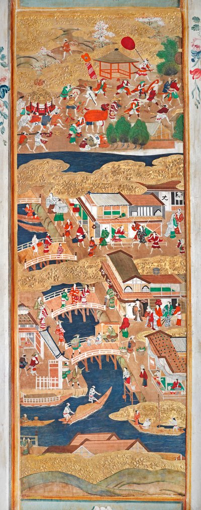 Osakazu Byobu - Japans kamerscherm met acht panelen (schilderij) door Japanese School