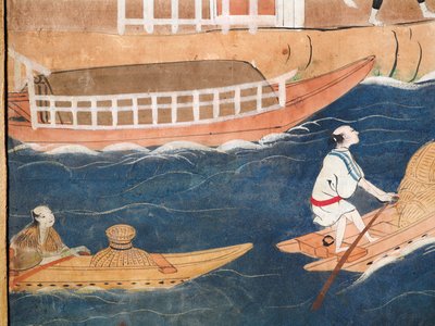 Osakazu Byobu - Japans kamerscherm met acht panelen (schilderij) door Japanese School