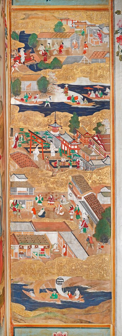 Osakazu Byobu - Japans kamerscherm met acht panelen (schilderij) door Japanese School
