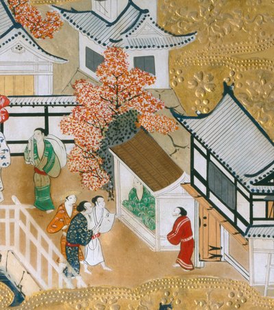 Osakazu Byobu - Japans kamerscherm met acht panelen (schilderij) door Japanese School